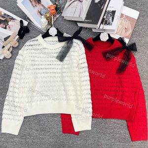 Pull à manches longues pour femmes, pull de styliste en dentelle creuse, avec nœud, décontracté, à la mode, haut en tricot