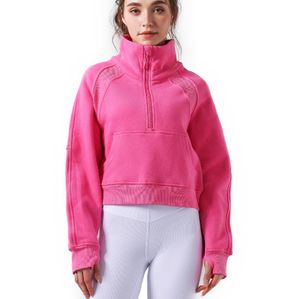 Femmes Pull Zipper Semi Polaire Plongée Lâche Mode Loisirs Manteau Course Fiess Yoga Casual Épaissi Veste Sweat Gym Vêtements 86127