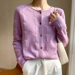 Pankaux pour femmes 100% Fashion de printemps et d'été en laine O Col Couvré de chandail de cardigan orange violet pur pur pur