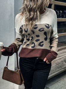 Dames truien 2023 herfst en winter top trui mode casual vrouwen lange mouwen luipaardcontrast sweaterwomens