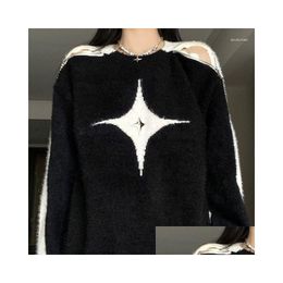 Panels pour femmes 2024 Couleur de contraste rétro Sweater étoile y slash cou de raccordement à manches longues