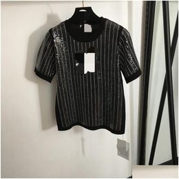 Pulls pour femmes 3001 2024 Piste Printemps Été Paillettes Marque Même Style Manches Courtes Col Rond Vêtements Haute Qualité 20240997 Drop Deli Oto8I