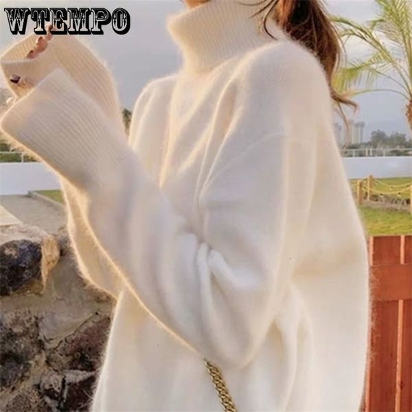 Pulls pour femmes 90% pull à col roulé en cachemire de vison lâche grande taille blanc pull moelleux Angora doux hiver surdimensionné 221115