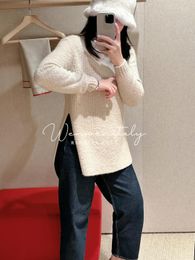 Womens Sweaters Autumn and Winter loro piana Round Neck Cashmere Long Sleeve White Sweaters