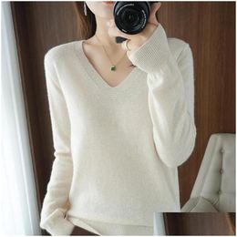 Sweaters de mujer Autumn Winter Cachemira Séter Mujeres Mantenga cálida Caminada de cuello V tejido Fashion Corea Corea Long Tops Drop Deli Dhqro