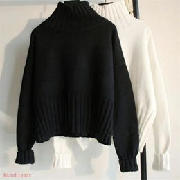Womens Sweaters Automne hiver tricot noir blanc pull femmes coréen chaud col roulé à manches longues pull pull femme tricots lâche décontracté 231013