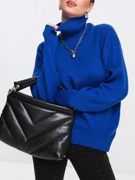 Chandails pour femmes couleur bonbon col roulé pour femme automne hiver doux épais pull surdimensionné basique à manches longues pulls tricotés bleu tricots 231013