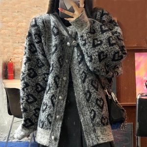 Dames truien Deeptown Vintage gebreide trui vrouwen oversized streetwear Koreaanse stijl hart Cardigan Grunge Gothic Knitwear -knop Esthetiek 230811