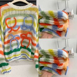 Damessweaters Designer damesmode trui Dezelfde Amerikaanse mohair regenboogtrui dames losse casual trui met lantaarnmouwen dunne kleur gestreept breiwerk z6