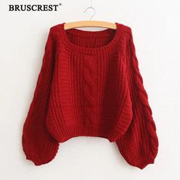 Dames truien herfst gebreide trui rode trui dames lantaarn mouw dames losse streetwear gebreide vintage Koreaanse mode 231218