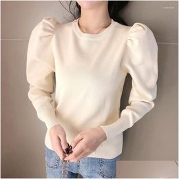 Séteres de mujer Fashion Style Corean Knitting Women Sweater Camiseta Camisa de la primavera Otoño Elegante Blusa Pleatada Drop entrega de entrega Aparte