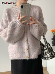 Chandails pour femmes Fotvotee pour femmes Cardigan rose tricoté manches bouffantes automne hiver lâche arc-en-ciel chic manteau coréen hauts de mode 230831