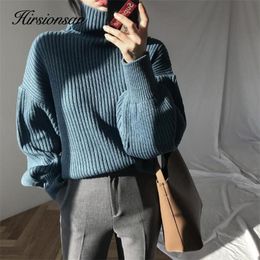 Suéteres para mujer Hirsionsan Chic Sweater Mujer Lazy Oversized Winter Vertical Bar Jumper Knit Espesar Color sólido Pullover Tops Warm Casual 220906