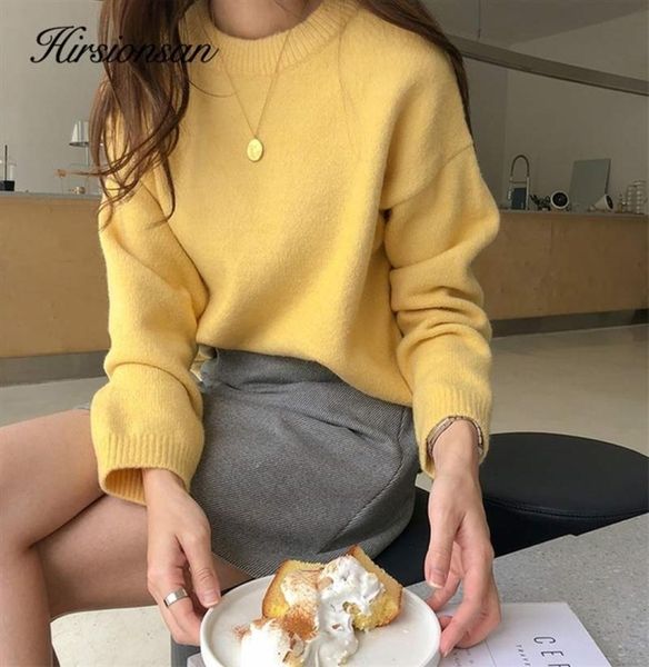 Suéteres de mujer Hirsionsan elegante suéter de cachemira amarillo mujeres invierno coreano suave, de punto Casual jerseys básico púrpura Mujer J8933564