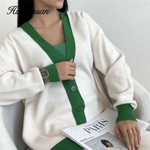 Dames truien hirsionsan lente herfst patchwork gebreide vesten vrouwen vrouwen met één borsten vintage Koreaanse vrouwelijke uitklauts 220906