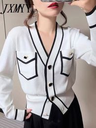 Dames truien jxmyy mode elegant temperament gebreide vestjacht vrouwen veer witte taille slanke ontwerp sense vneck top 230822