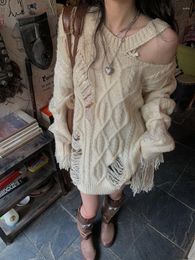 Suéteres de mujer Korobov suelto suéter de otoño o cuello fuera del hombro y2k agujero superior diseño de borla harajuku
