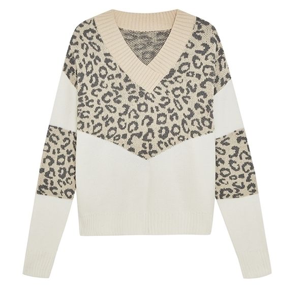 Suéteres para mujer NOOSGOP Otoño Invierno Mujeres Jersey Suéter con cuello en V Patrón de leopardo Tejer Ropa blanca Mezcla Diseño Diseño Casual Paño 220923