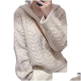 Pulls pour femmes Plover 100% pull en cachemire lâche décontracté couleur pure tricoté dames à manches longues à capuche en laine courte hiver livraison goutte Dhrzp
