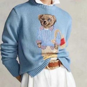 Dames truien rl cartoon beer borduurwerk mode lange mouw gebreide pullover wol katoen zachte unisex knit12