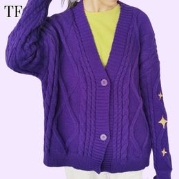 Pulls pour femmes parlent Vintage maintenant violet Cardigan femmes étoiles brodées à manches longues tricotées Cardigans Tay col en V Lor Y2k pull hauts 230905