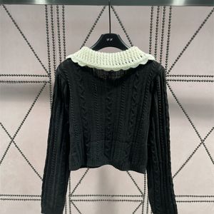 Suéteres para mujer Tops Y2K Principios de otoño Solapa Suéter de manga larga Beige Blanco Rosa Negro Igual tamaño CC0860 230905