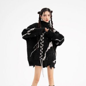 Womens truien coltrui gerafeld esthetische Goth trui voor vrouwen mannen losse Unisex ontwerper y2k Fairy Grunge Winter Cothes Dark Academia 230828