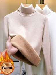 Womens Sweaters Col roulé hiver pull femmes élégant épaissir velours doublé chaud Sueter tricoté pull mince hauts Jersey tricots pull 231129