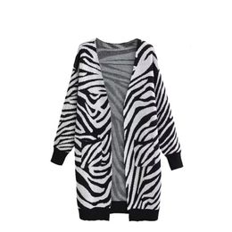 Dames truien unizera zomerkleding Europese en Amerikaanse stijl Franse kleine zebrapatroon losse middellange vestige vidan lange sl 2308222222