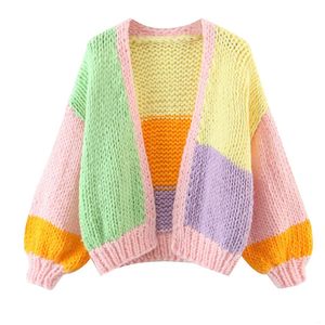 Panels pour femmes Femmes Loose Sweet Treen Cardigan Spring and Automne Fashion Patchwork Lantern Pull Sweater Crop Top Handmade Small Veste 230811