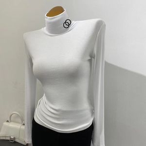 Suéteres para mujer Blusa de lana Camisas Mujer Camisa de diseñador Cuello alto Budge Suéter Estilo corto Señora Slim Jumpers Sudadera S-3XL