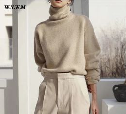 Suéteres para mujer WYWM Cashmere elegante cuello de tortuga suéter de mujer suave de punto jerseys básicos cuello redondo suelto cálido prendas de punto femeninas Jumper 231013