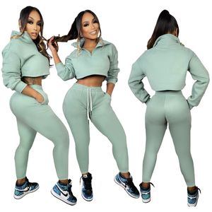 Womens Sweatsuits stelt 2 -delige trainingspakken outfits op Zip Shirts Top en zweetvak set fluweel joggingpak