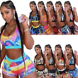 Suites de maillot de bain pour femmes Positionnement de gilet imprimé shorts en deux pièces Sweetwear Sweat Absorption Sports Bishable Bikini 10 couleurs