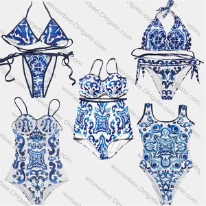 Maillot de bain femme bleu blanc porcelaine jacquard bikini ensemble classique luxe designer mode maillot de bain331N