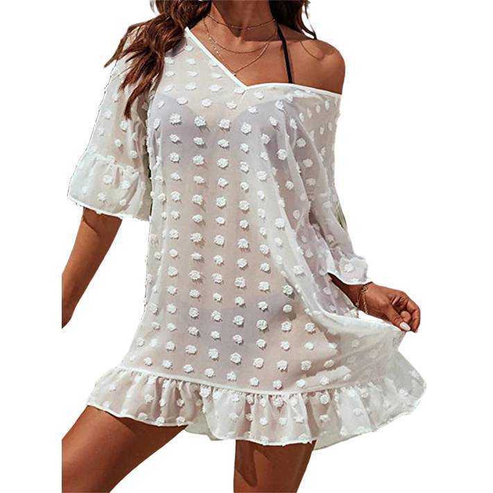 Womens swimwear chiffon cover up V-neck transparent shirt dress bikini 6CK6