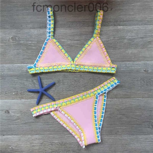 Maillots de bain pour femmes Crochet Bikini Femmes Sexy Tricot Patchwork Fait à la main Néoprène Boho Beachwear Maillot de bain Maillot de bain Brésilien Biquini 230417 TBF4