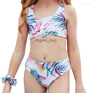 Bikini de maillots de bain pour femmes Bikini 2022 Impression tropicale liée avant petite fille tankini enfants de maillot de bain bande de maillot de bain