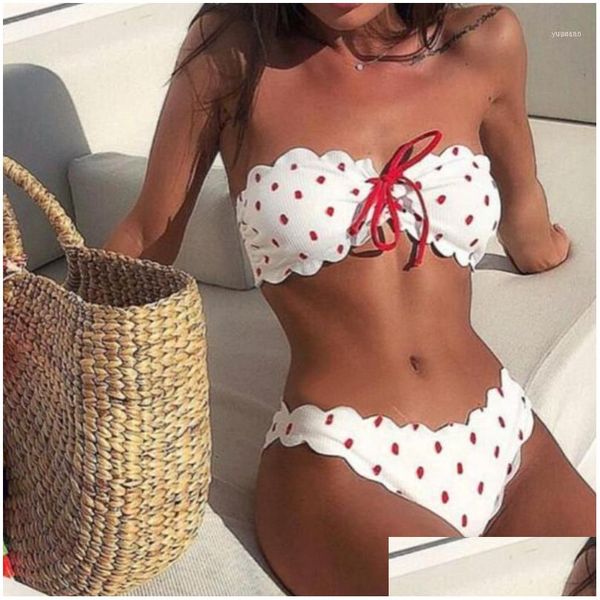 Traje de baño para mujer Conjunto de bikini bandeau acanalado Traje de baño con cordones Traje de baño festoneado Push Biquints Tubo Vendaje Traje de baño para mujer 11 Drop Deliver DHB7A