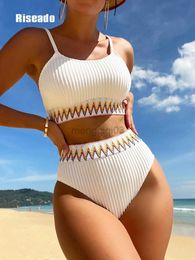 Womens Badmode Riseado Hoge Taille Bikini Badpak Getextureerde Vrouwen Badpak Contrast Trim Beachwear Zomer Zwemmen y