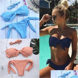 Bandage de maillots pour femmes Mini Bikini Halter Bikini 2022 Pink dames String Tankini Swimming Cost For Women Beach Wear Drop DHTDJ