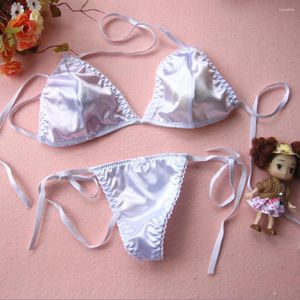 Dames badkleding sexy lingerie set satijn zijden string ondergoed bra slipje t-back veter bovenste brief bikini strand zwemmen baden