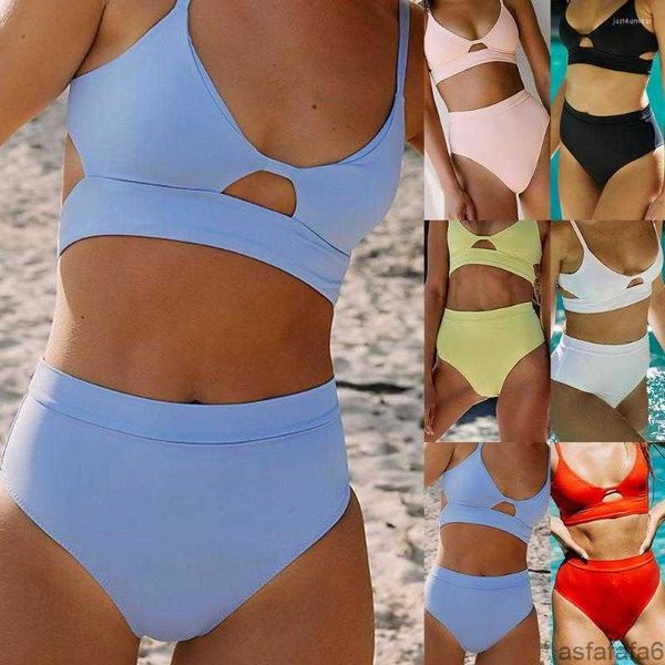 Maillots de bain pour femmes Sexy Bikinis solides femmes maillots de bain brésiliens sans bretelles taille en V rose sans fil haut 2 pièces ensemble ZUBW