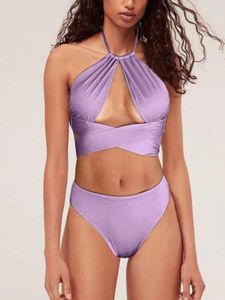 Maillots de bain pour femmes Sexy Strappy Halter Cou Maillot de bain une pièce et couverture Violet Hollow-Out Slim Bikini Set 2024 Designer Beachwear Femme Robe OLX4