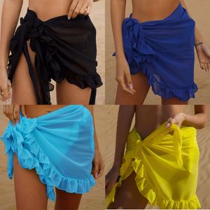 Femmes Maillots De Bain Sexy Femmes Plage En Mousseline De Soie Paréo Écharpe Sarong Cover Up Wrap Couleur Unie Bikinis CoverUps Ruffle Jupes 230620