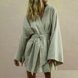 Maillots de bain pour femmes Summer Cotton Shirtdress Maillot de bain à manches longues Er-Ups Cardigan blanc Beachwear Protection solaire Self Belted Kimono Drop D Otupf