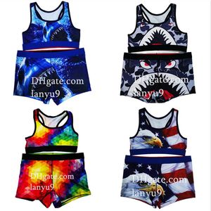 Dames badmode tanktop+shorts set gesplitst zwempak elastisch snel droogstof water sport bikini badmode zomer sportset met verpakking en bedrukte brief