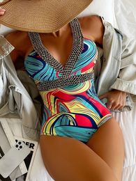 Maillots de bain pour femmes imprimé tropical noeud côté ceinturé maillot de bain femmes Push Up point détail Monokini plage maillot de bain 230620