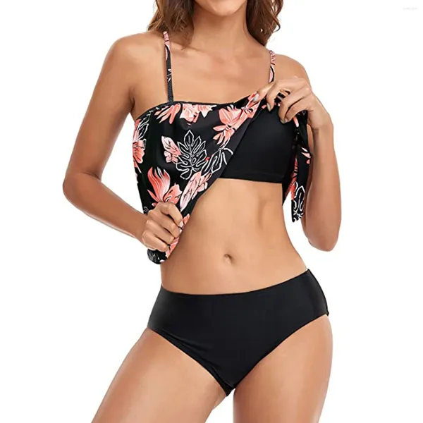 Traje de baño para mujer de dos piezas tankini traje de baño para mujer trajes sueltos camiseta sin mangas con pantalones cortos talla grande