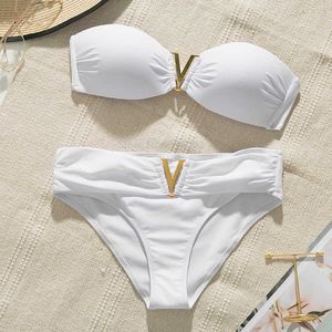 Swimwear Womens White Push up Woman Swimsuit 2022 Nouveau bikini sexy de plage d'été ensemble de baignade solide pour femmes maillot de bain maillot de bain H230515